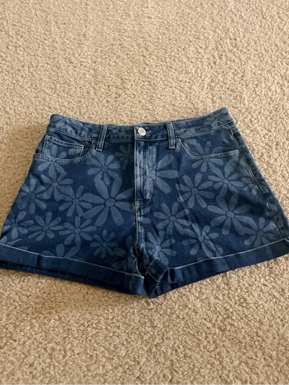 SO Dark Blue Floral Print Denim Shorts